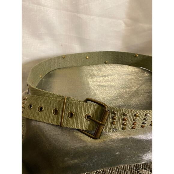 Women's Army Green Webbing Belt Studs Faux diamonds Size 10 (42 inch end to end) - Picture 11 of 14